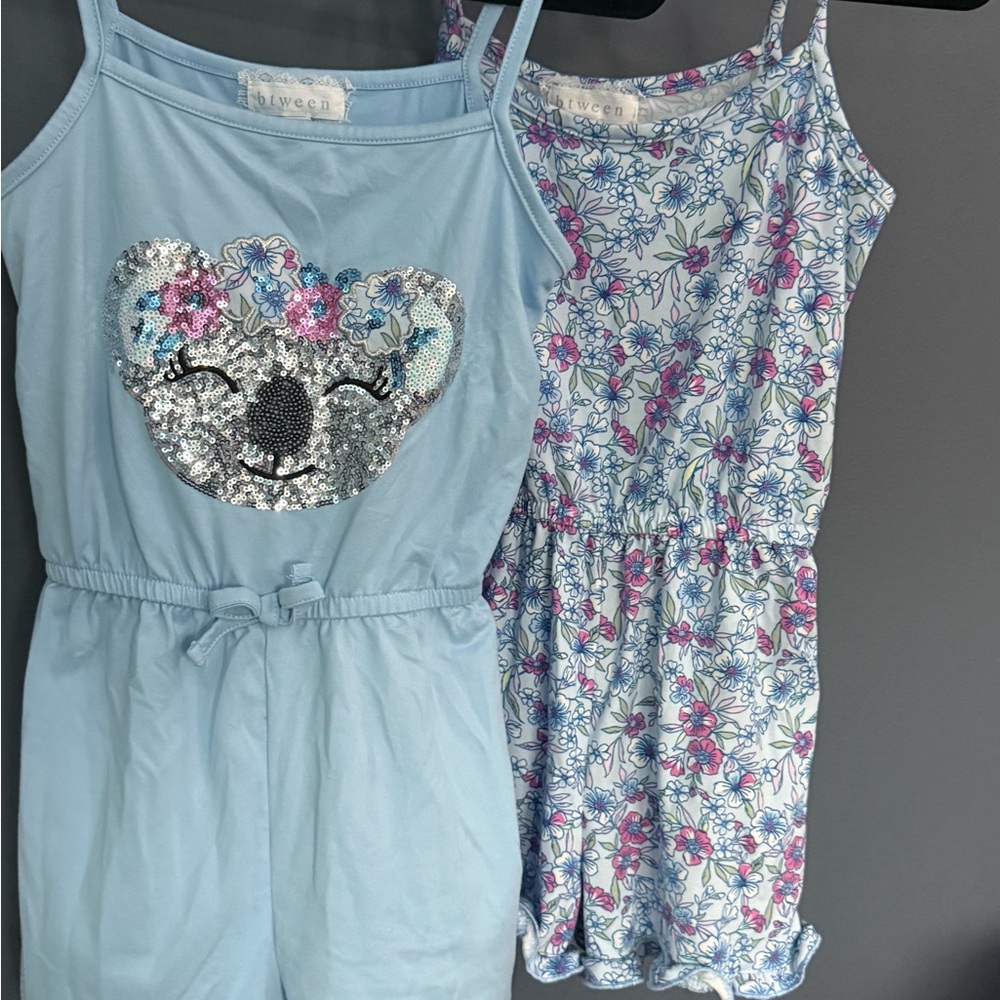 Btween Girls Blue Koala and Floral Romper Set of 2, size 8